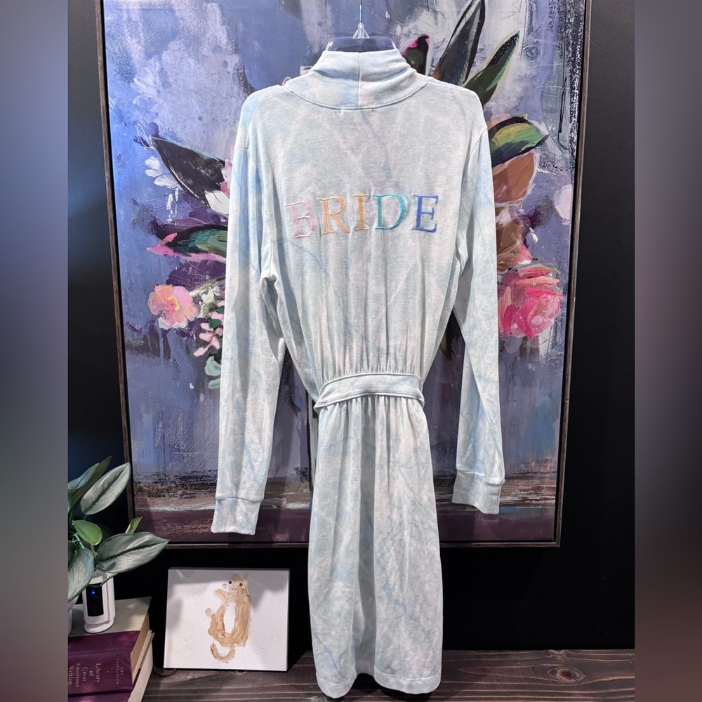 PJ Salvage NWT Women's Wifey Bridal Embroidered Robe Cloud Blue Rainbow S